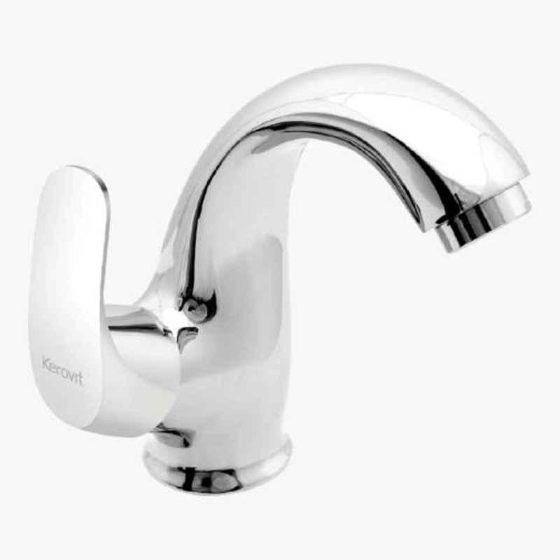 Kerovit Edge Silver Chrome Finish Deck Mounted Swan Neck Tap with L/H Operating Handle, KB1211029
