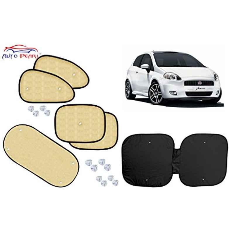 Auto Pearl 6 Pcs PVC & Mesh Beige Window, Front & Rear Sun Shade Set for Fiat Punto