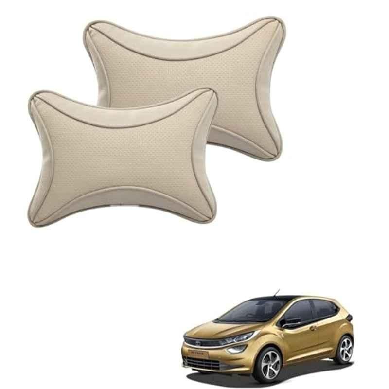 Kozdiko 2 Pcs Memory Foam & Polyester Beige Dots Car Neck Rest Pillow Set for Tata Altroz, XNVJVHGJFH24