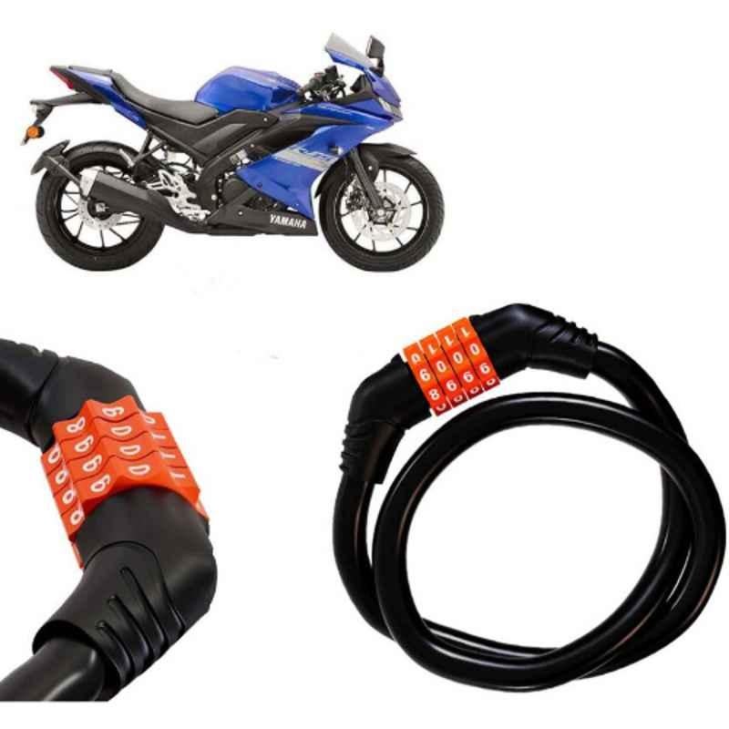 Auto Pearl Black & Orange 4 Digit Anti-Theft Combination Number Lock for R15S BS6