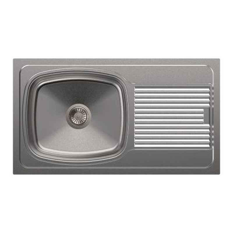 Carysil Vogue Single Bowl Stainless Steel Matt Finish Kitchen Sink with Drainer, Size: 32x18x6 inch
