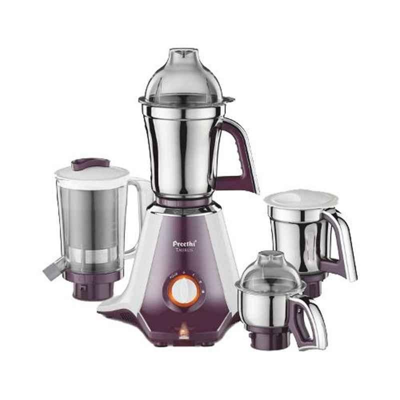 Preethi Taurus White & Dark Violet with 3 Jars 750W Mixer Grinder, MGA217