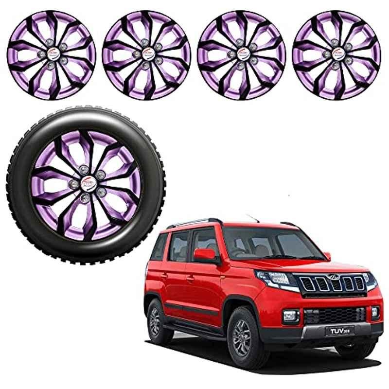 Auto Pearl 4 Pcs 15 inch ABS Black & Violet Car Wheel Cover Set for Mahindra TUV300