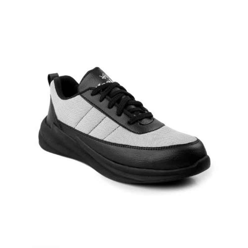 Woakers Synthetic Leather Steel Toe PVC Sole Grey & Black Safety Shoes, Size: 9