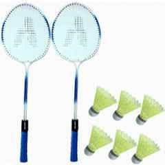 STYRKR 2 Pcs Black & White Badminton Racket Kit with 6 Pcs Shuttlecocks