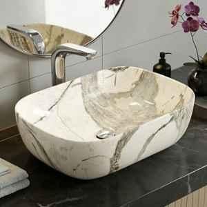 Plantex Alpha 18x13x5.5 inch Ceramic Marble Tabletop Wash Basin for Bathroom, NS-117