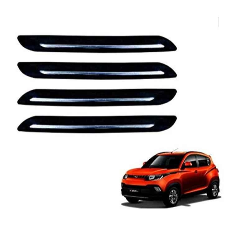 Kozdiko 4 Pcs PVC Black Car Bumper Protector Set with Chrome Strip for Mahindra KUV 100