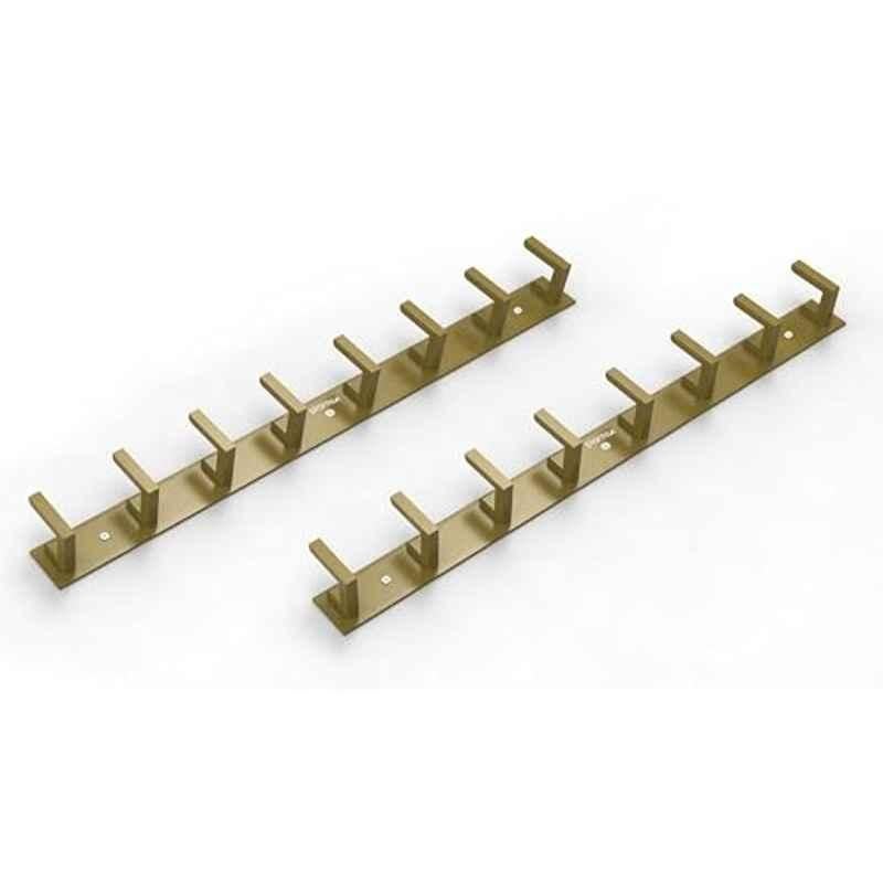 Plantex 8 Pin Aluminium Antique Brass Hook Rail with L-Shape Hooks for Walls of Bathroom/Kitchen/Hook Rail Bar for Clothes/Towel/Keys (Pack of 2), APS-230-L-TYP-HOOK-RAIL-8-HOOK-BA-PK-2