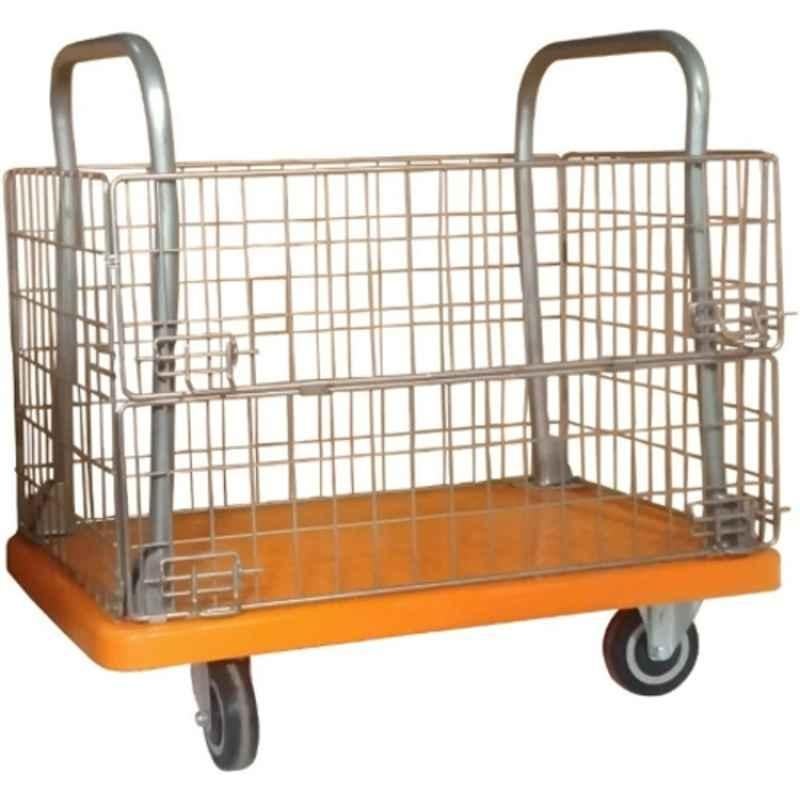 Crown Power 150kg Mild Steel Portable & Collapsible Folding Platform Trolley with Basket Cage & 360 Rotating Wheel