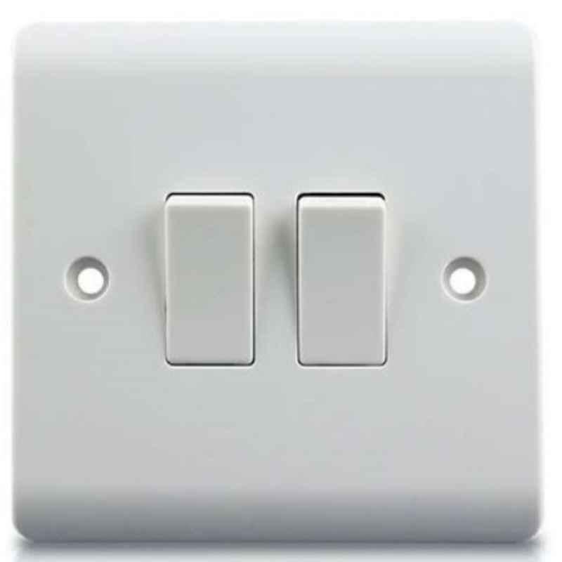 Micron 10A 2 Gang 1 Way Bakelite White Plate Switch, MME0203