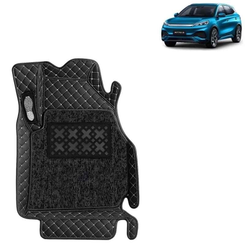 Kingsway 3 Pcs Premium 7D 100% Waterproof & Washable PU Leatherette Classic Black Car Floor Mat Set for BYD ATTO 3 2022 Onwards All Model