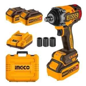 Ingco 1/2 inch 20V 650Nm Brushless Impact Wrench with 2 Batteries, Charger, Socket & Storage Box