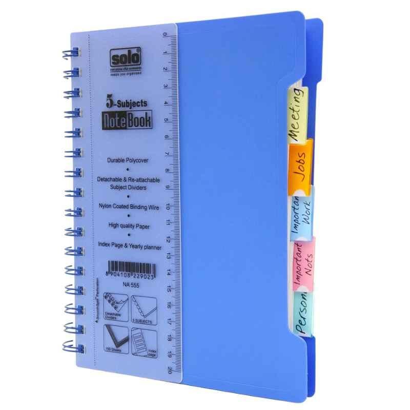 Solo A5 300 Pages Blue 5-Subjects Notebook, NA 555 (Pack of 5)