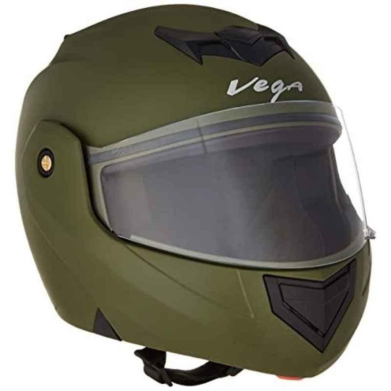 Vega Crux Dx ABS Dull Battle Green Flip-Up Helmet, Size: M