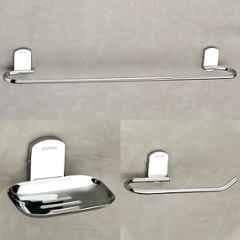 Plantex 3 Pcs Parv 304 Grade Stainless Steel Chrome Towel Rod for Bathroom/Soap Holder/Napkin Ring/Bathroom Accessories Set