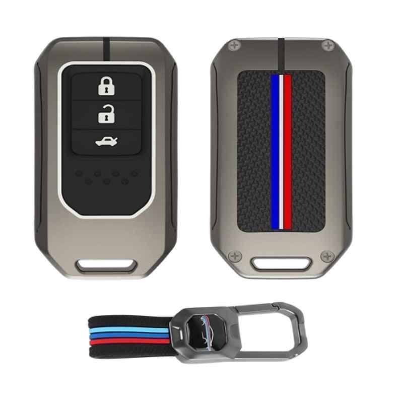 Kingsway Gunmetal Grey 3 Buttons Car Key Cover with Keychain for All Honda Cars