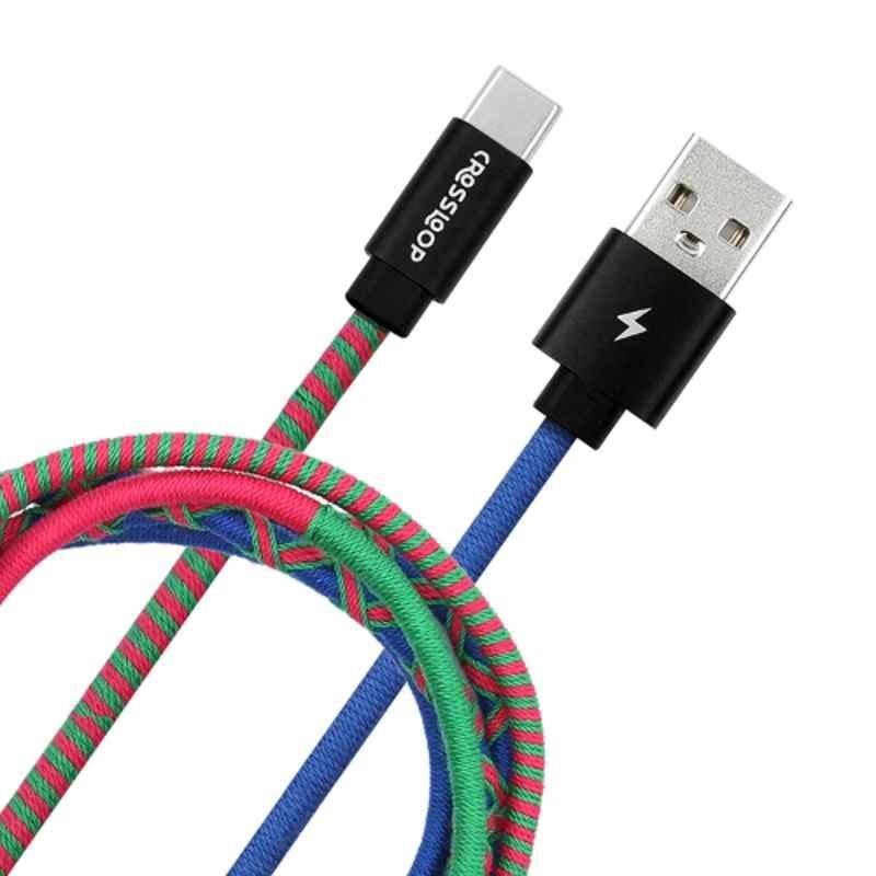 Crossloop 2.4A 1m Blue, Green & Pink C-Type USB Cable, CSLT04