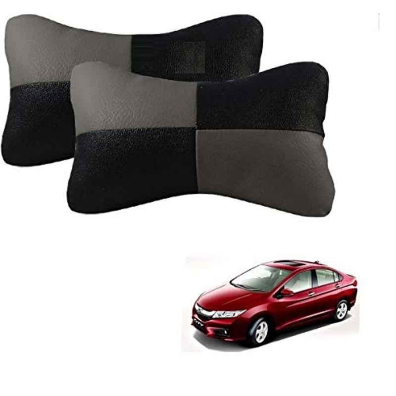 Kozdiko 2 Pcs Leather Grey & Black Neck Rest Car Cushion Pillow Set for Honda Idtec (2014-Present)