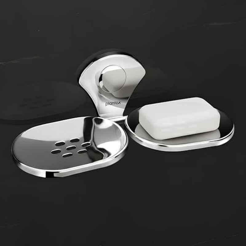 Plantex Stainless Steel Royal Chrome Dual Soap Holder for Bathroom, APS-580