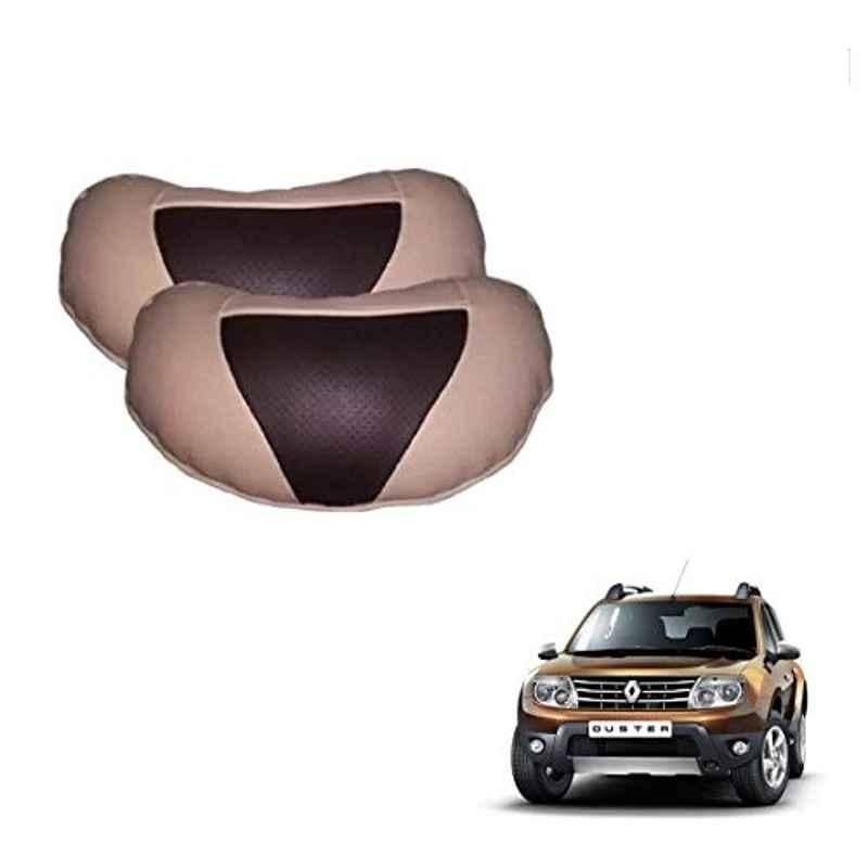 Kozdiko 2 Pcs Beige & Brown Car Neck Rest Cushion Pillow Set for Renault Duster
