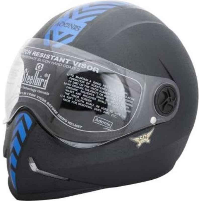 Steelbird SB-50 Adonis Classic Motorbike Black & Blue Full Face Helmet, Size (Large, 580 mm)