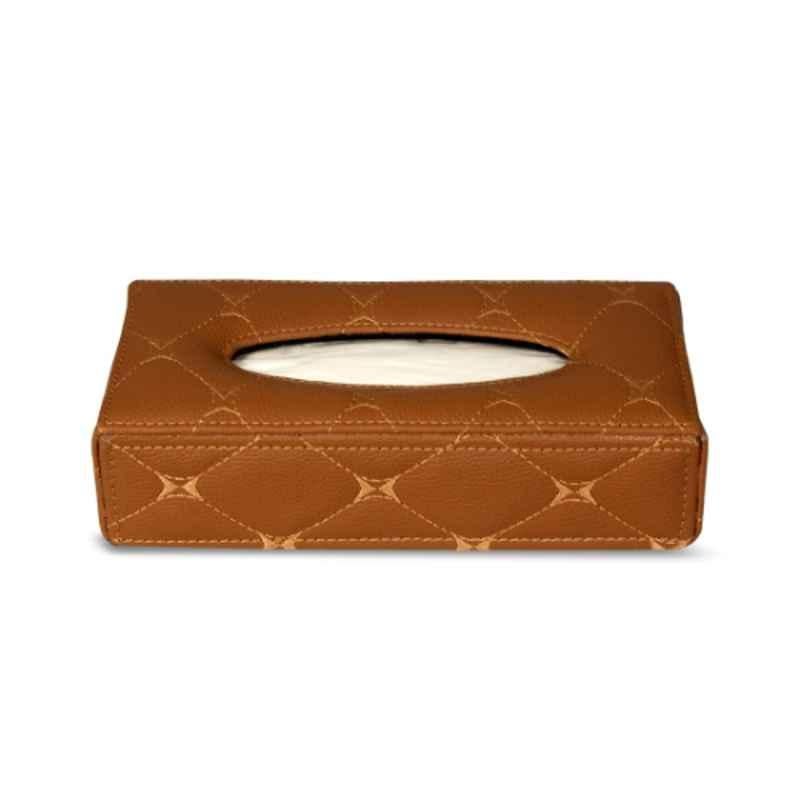 Motoauto 50 Pulls PU Leather Tan Rectangular Quilted Tissue Box