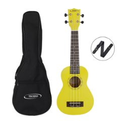 Techno 21 inch Mahogany Yellow Soprano Ukulele with Strap & Carry Bag, RJ-UK-221