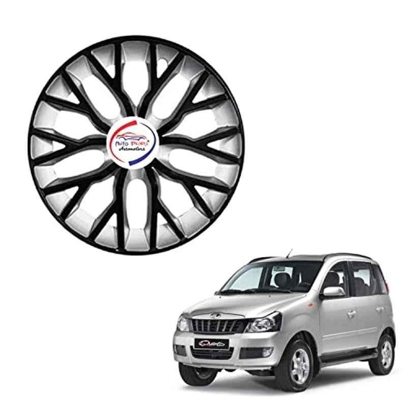 Auto Pearl 4 Pcs 15 inch ABS Black & Silver Hubcap Wheel Cover Set with Retention Ring for Mahindra Quanto