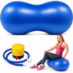 Shopeleven 70x30cm PVC Blue Peanut Shape Anti-Burst Gym Ball with Pump