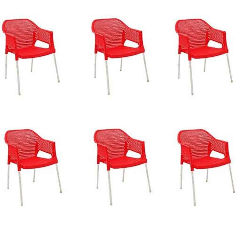 Italica Polypropylene Red Plasteel Arm Chair, 1209-6 (Pack of 6)
