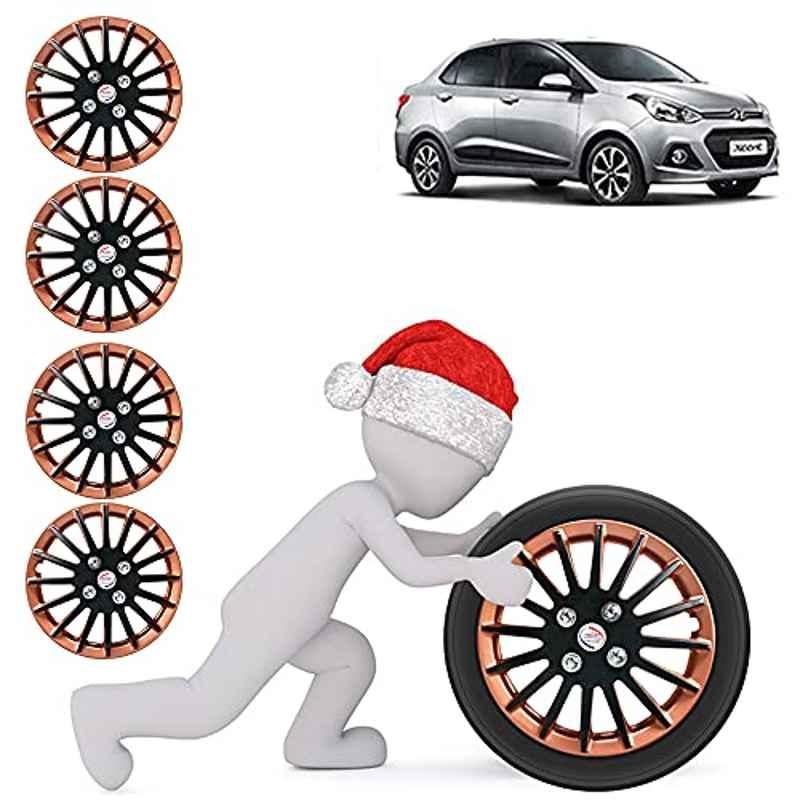 Auto Pearl 4 Pcs 14 inch ABS Copper & Black Press Fitting Wheel Cover Set for Hyundai Xcent
