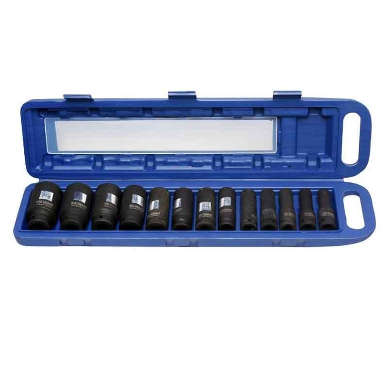 De Neers DN-IMP-15M H 15 Pcs 1/2 inch Square Drive Long Impact Hexagonal Socket Set