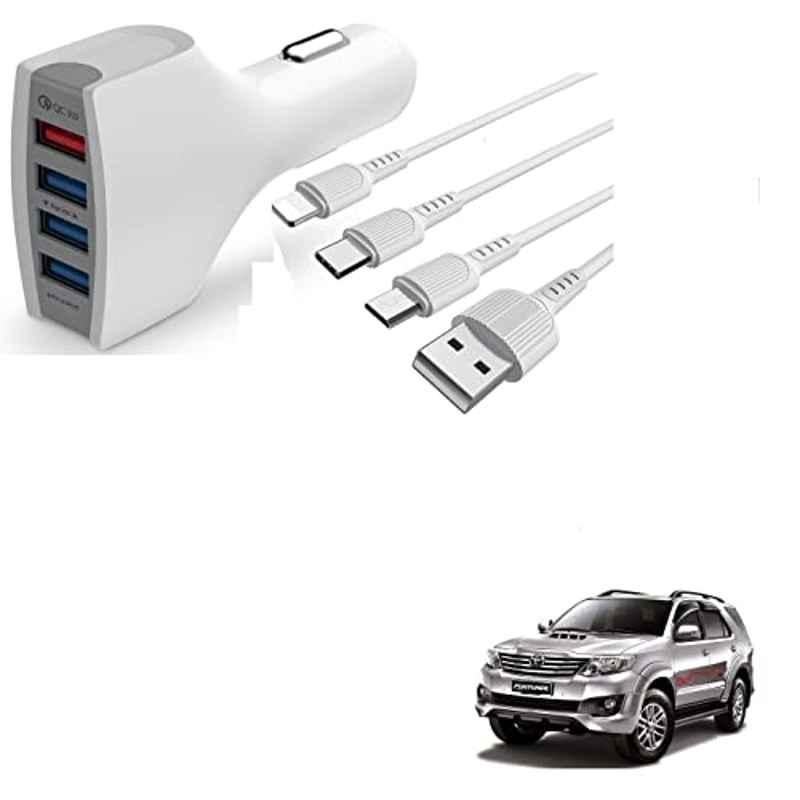 Kozdiko 4 Port USB Car Charger with 3 in 1 Cable for Toyota Old Fortuner