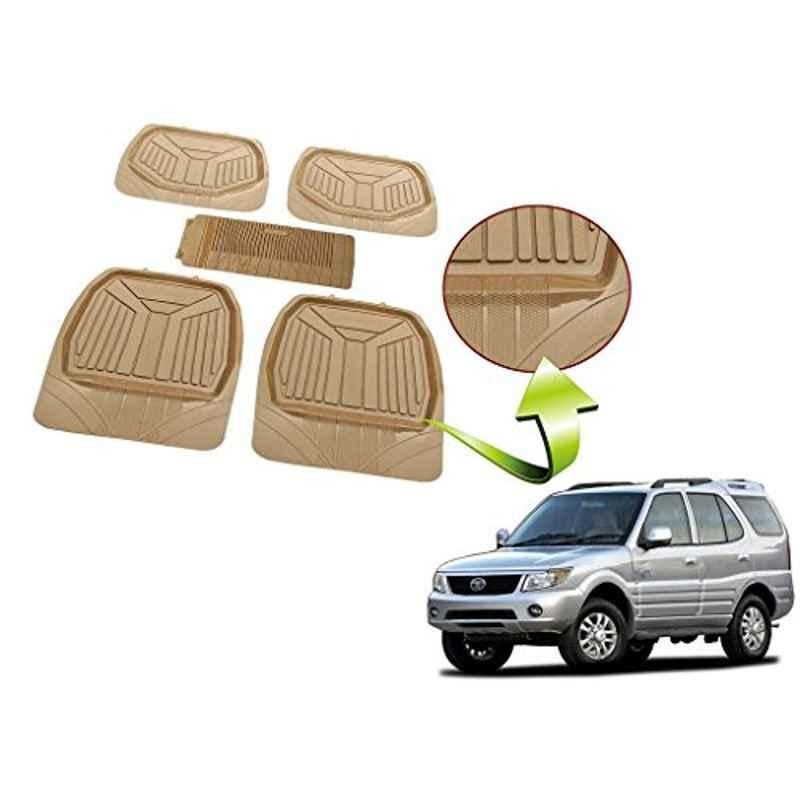 Kozdiko 5 Pcs Rubber Beige 3G Rubber Mat Set for Tata Safari