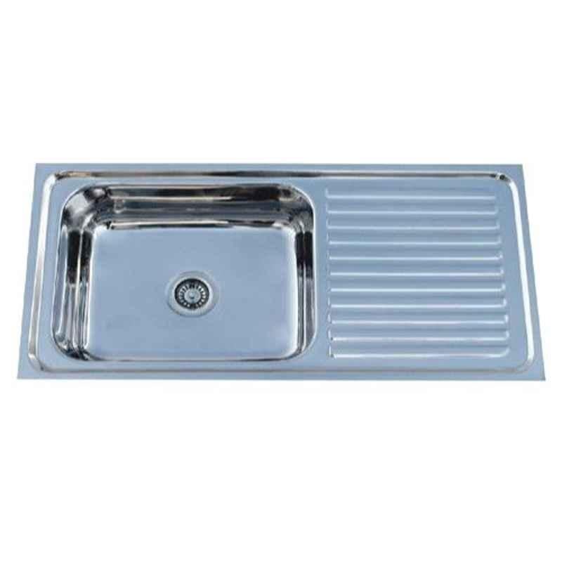 Crocodile 45x20x9 inch Glossy Finish Stainless Steel Single Bowl Kitchen Sink with Drainboard