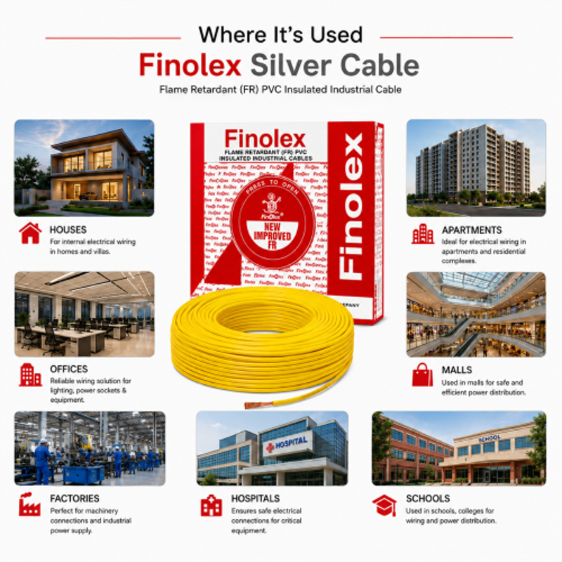 Finolex Silver 6 Sqmm Single Core Yellow Copper Flame Retardant PVC Insulated Industrial Cable, Length: 90 m