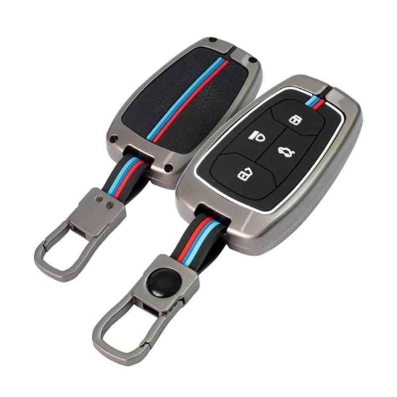 Kingsway Gunmetal Grey 4 Buttons Car Key Cover with Keychain for All Tata Cars