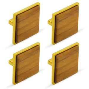 Plantex Knobs for Drawer/Square Drawer Knobs/Knobs for Cabinets/Pull-Push Knobs for Kitchen/Bedroom Drawer (Pack of 4) Big, Gold & Wood