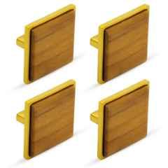 Plantex Knobs for Drawer/Square Drawer Knobs/Knobs for Cabinets/Pull-Push Knobs for Kitchen/Bedroom Drawer (Pack of 4) Big, Gold & Wood
