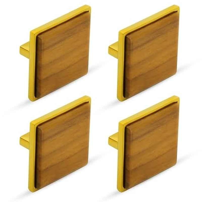 Plantex Knobs for Drawer/Square Drawer Knobs/Knobs for Cabinets/Pull-Push Knobs for Kitchen/Bedroom Drawer (Pack of 4) Big, Gold & Wood