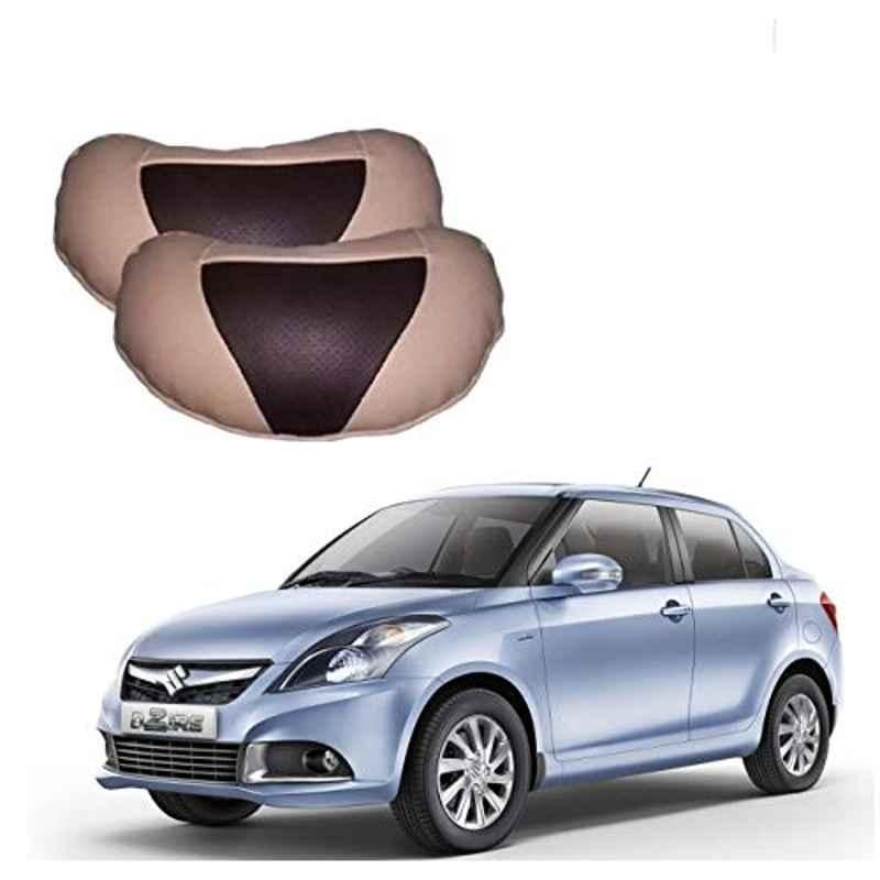 Kozdiko 2 Pcs Beige & Brown Car Neck Rest Cushion Pillow Set for Maruti Suzuki Swift Dzire Type-2(2011-2017)