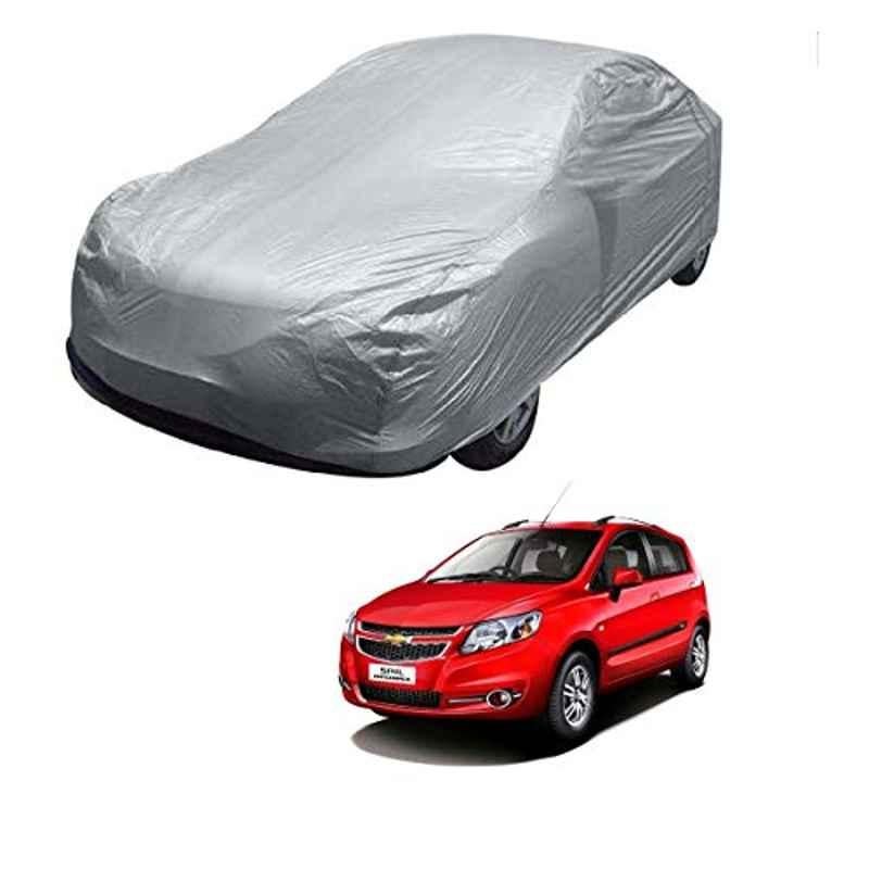 Kozdiko Silver Matty Car Body Cover with Buckle Belt for Chevrolet Sail Hatchback