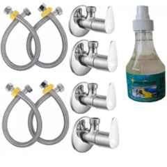 Senkiddpro Fusion 4 Pcs Stainless Steel Chrome Finish Wall Mounted Angle Cock with 4 Connection Pipe & Shiner Combo