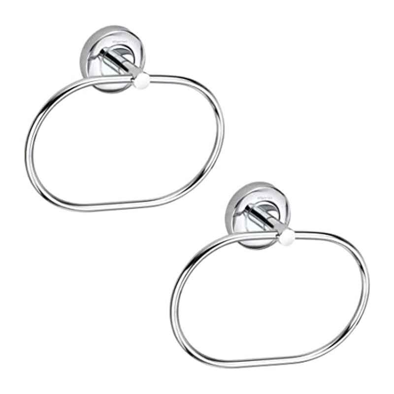 Aligarian Stainless Steel Polished Finish Wall Mounted Ovel Round Base Towel Ring (Pack of 2)