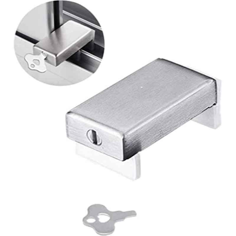 Rubik 2.7x1.37x1.2 inch Aluminium Alloy Silver Sliding Window Door Lock with key