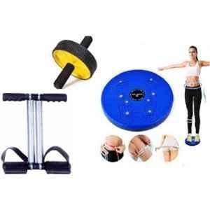 Shopeleven Stainless Steel & Plastic Double Spring Tummy Trimmer, Twister & Ab Wheel Combo