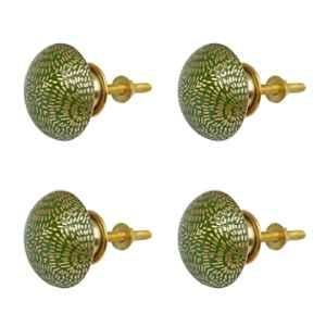 Mix & Match Emerra 35mm Brass Emerald Green Handcrafted Round Cabinet Knob for Wardrobe, Drawer & Cupboard (Pack of 4)