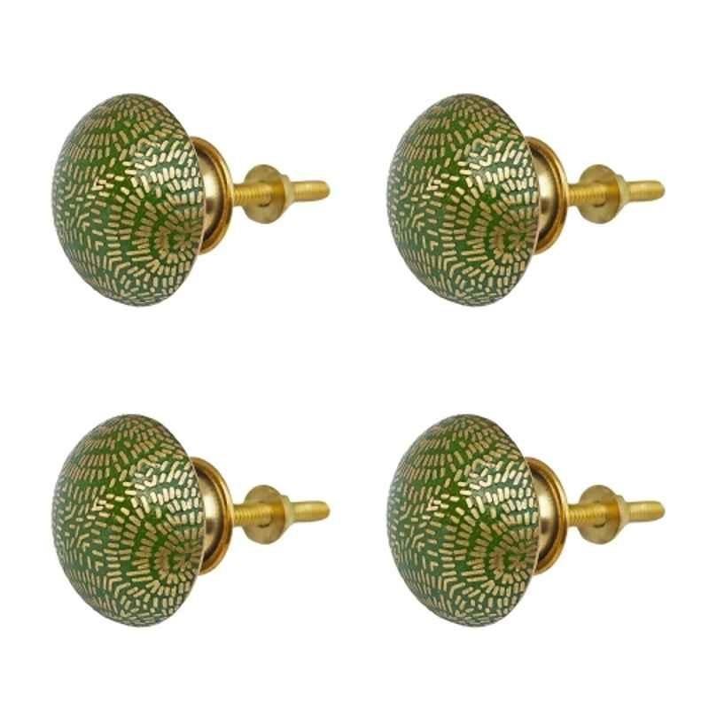 Mix & Match Emerra 35mm Brass Emerald Green Handcrafted Round Cabinet Knob for Wardrobe, Drawer & Cupboard (Pack of 4)