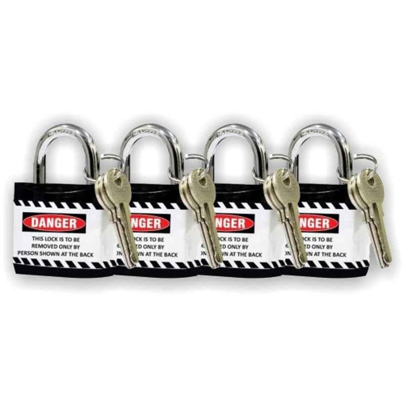 Asian Loto 4 Pcs Metal & Plastic Black Regular Shackle Jacket Padlock Set with 3 Keys, ALC-LPR