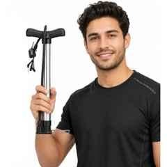 Shopeleven 33cm Metal & Plastic Black Portable Air Pump with Needle & Dual Valve